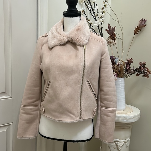 River island fur suede jacket moto zipper pink - Picture 13 of 14